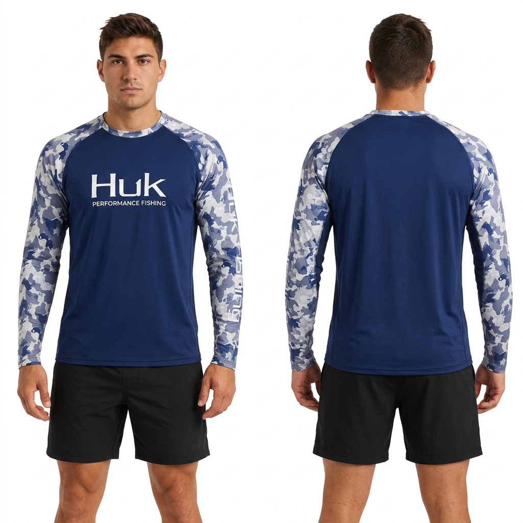 Navy Snow Camo Long Sleeve performance fishing shirt