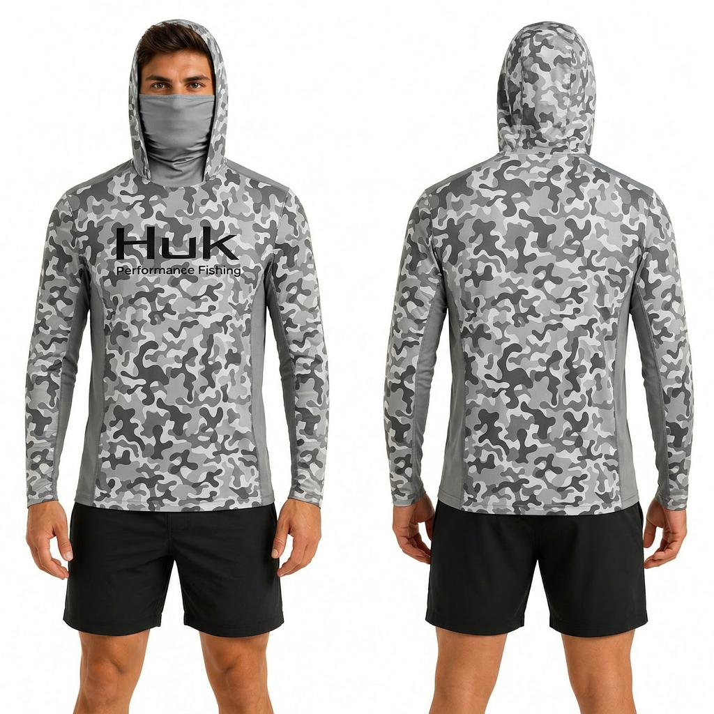 Arctic Camo Hooded performance fishing shirt