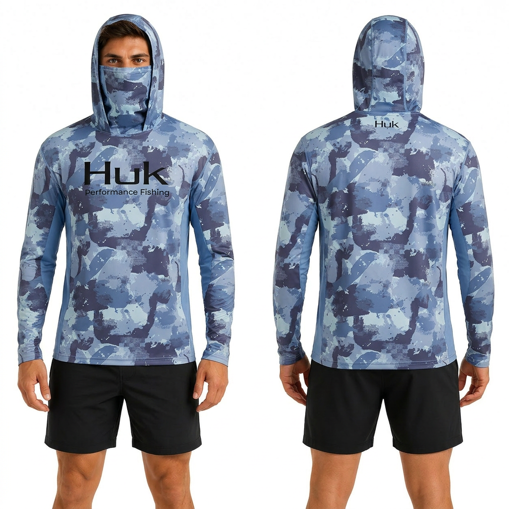 Coastal Blue Hooded performance fishing shirt