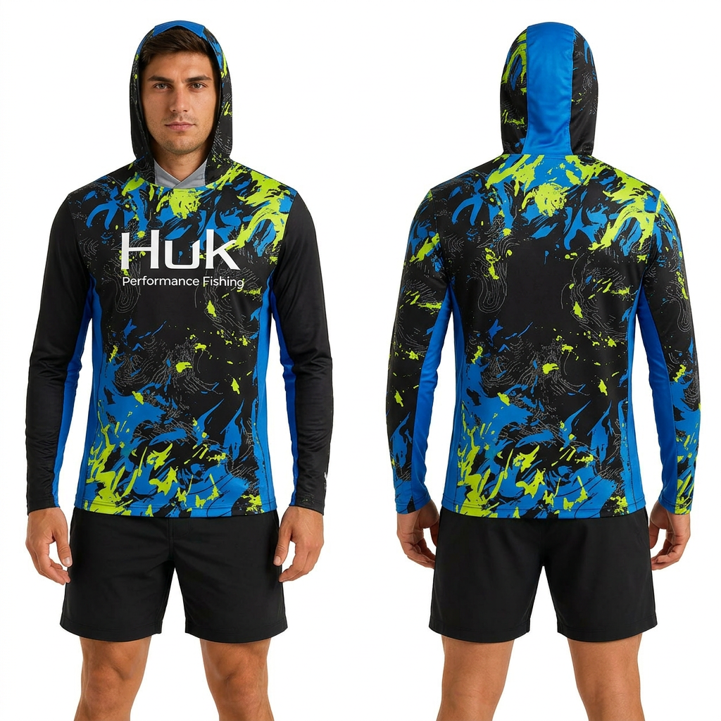 Electric Blue Hooded performance fishing shirt