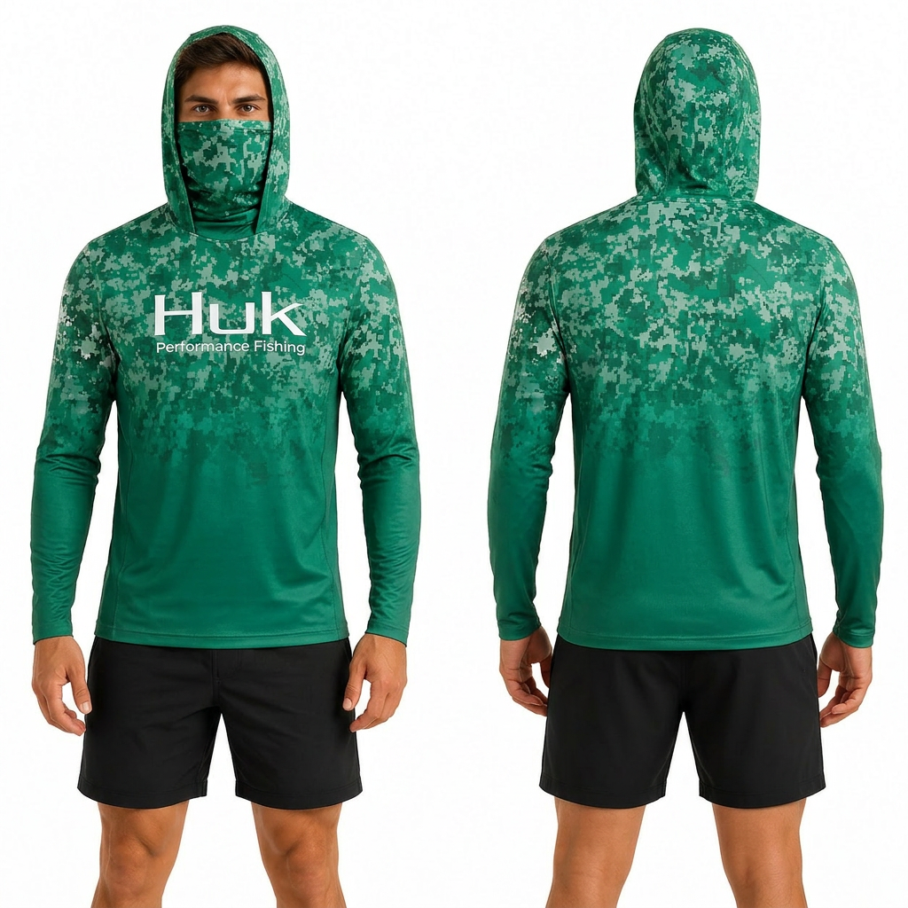 Emerald Fade Hooded performance fishing shirt