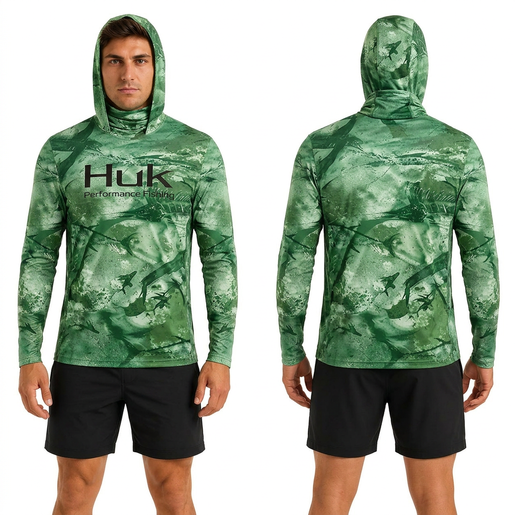Forest Camo Hooded performance fishing shirt