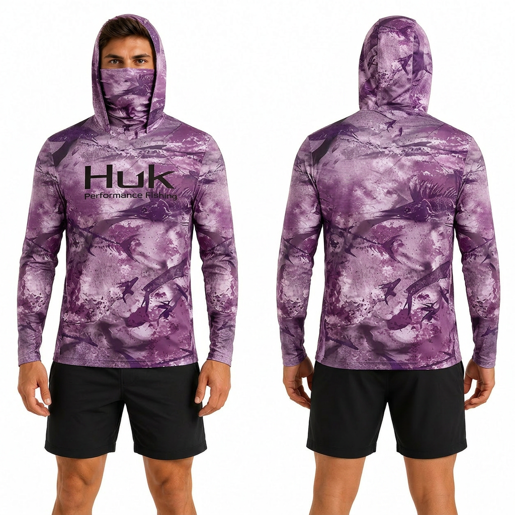 Purple Camo Hooded performance fishing shirt