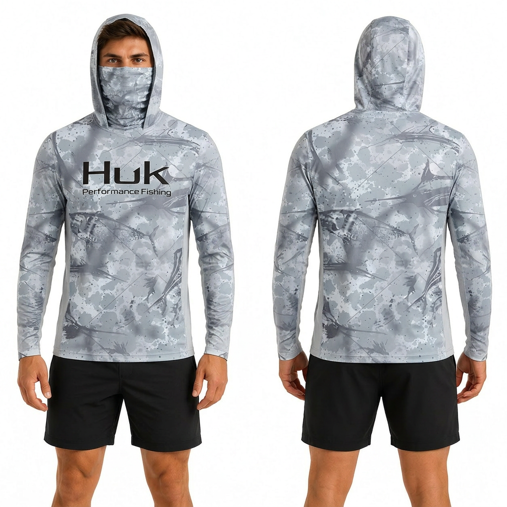 Stone Camo Hooded performance fishing shirt