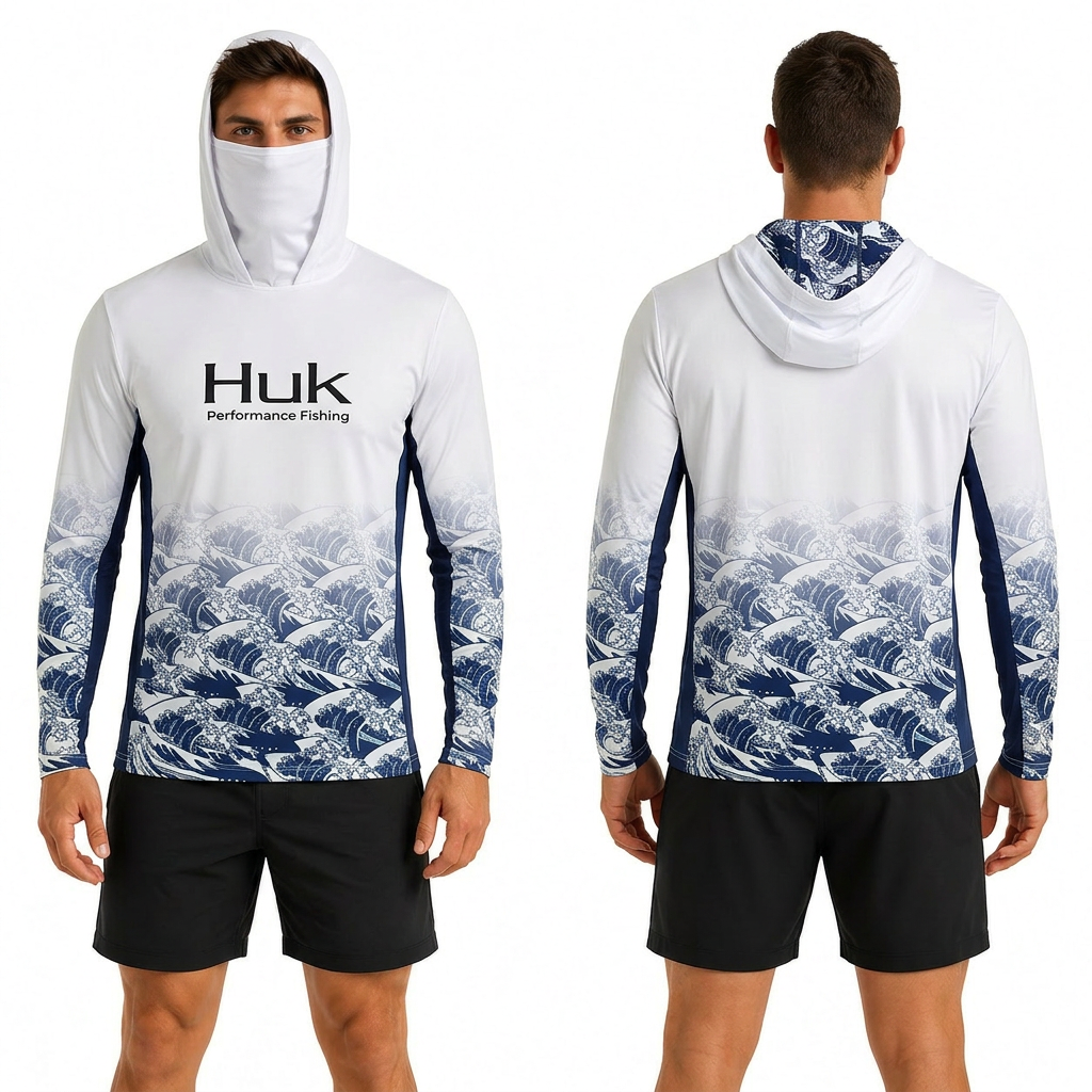 White Wave Hooded performance fishing shirt